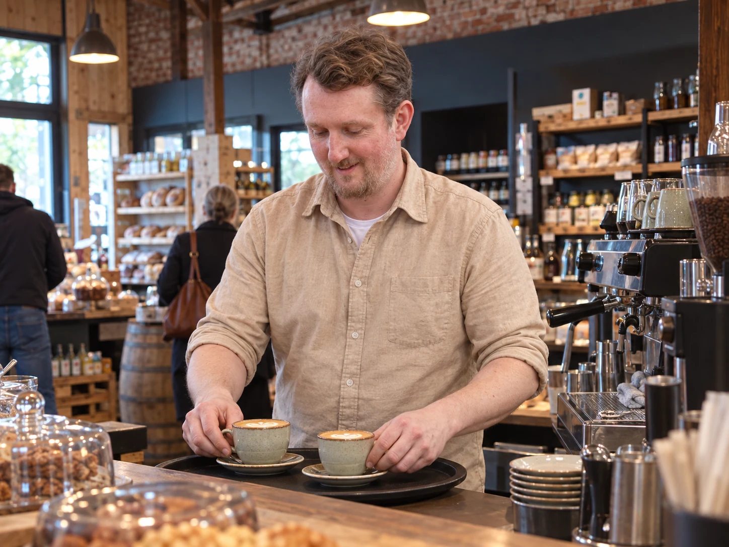 Tobias bereitet zwei Kaffees vor